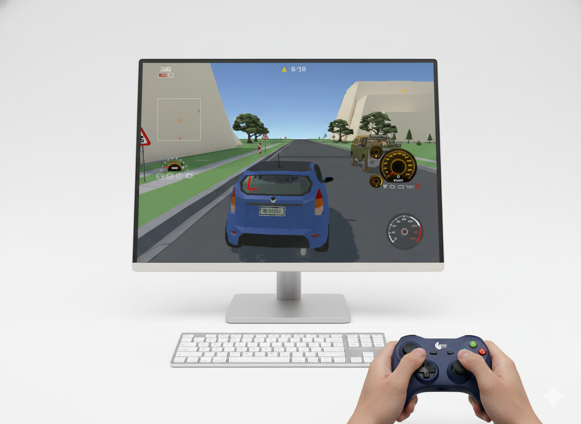 K53 Simulator on a computer with gamepad/joystick